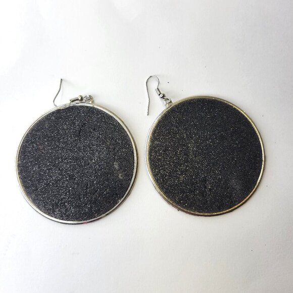 Black Glitter Round Earrings - Picture 1 of 4